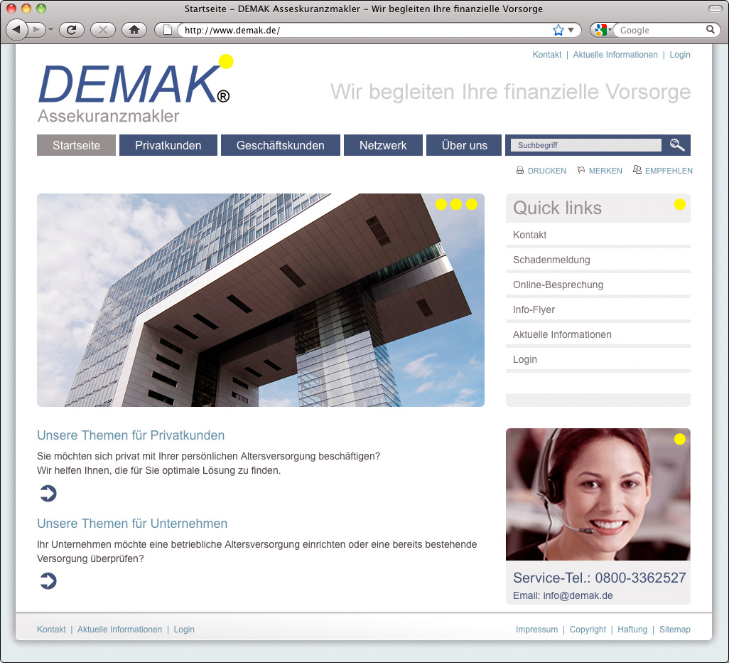 Webauftritt DEMAK Assekuranzmakler